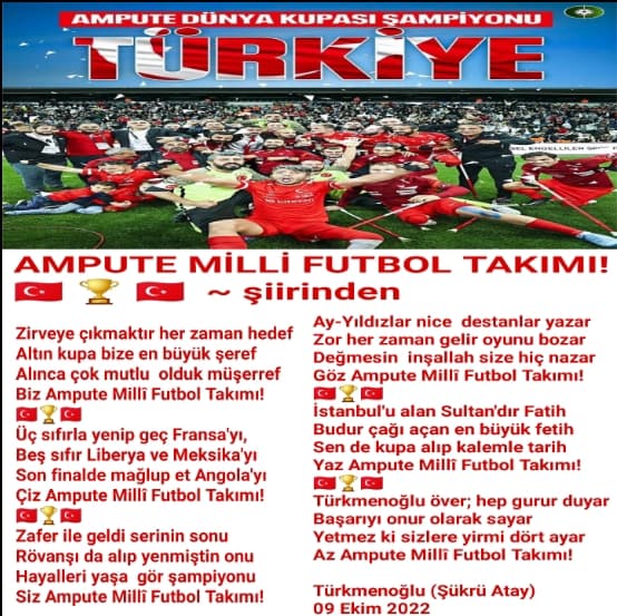 Ampute Milli Futbol Takımı Şampiyonluk Öyküsü/ Öykü Şiir
